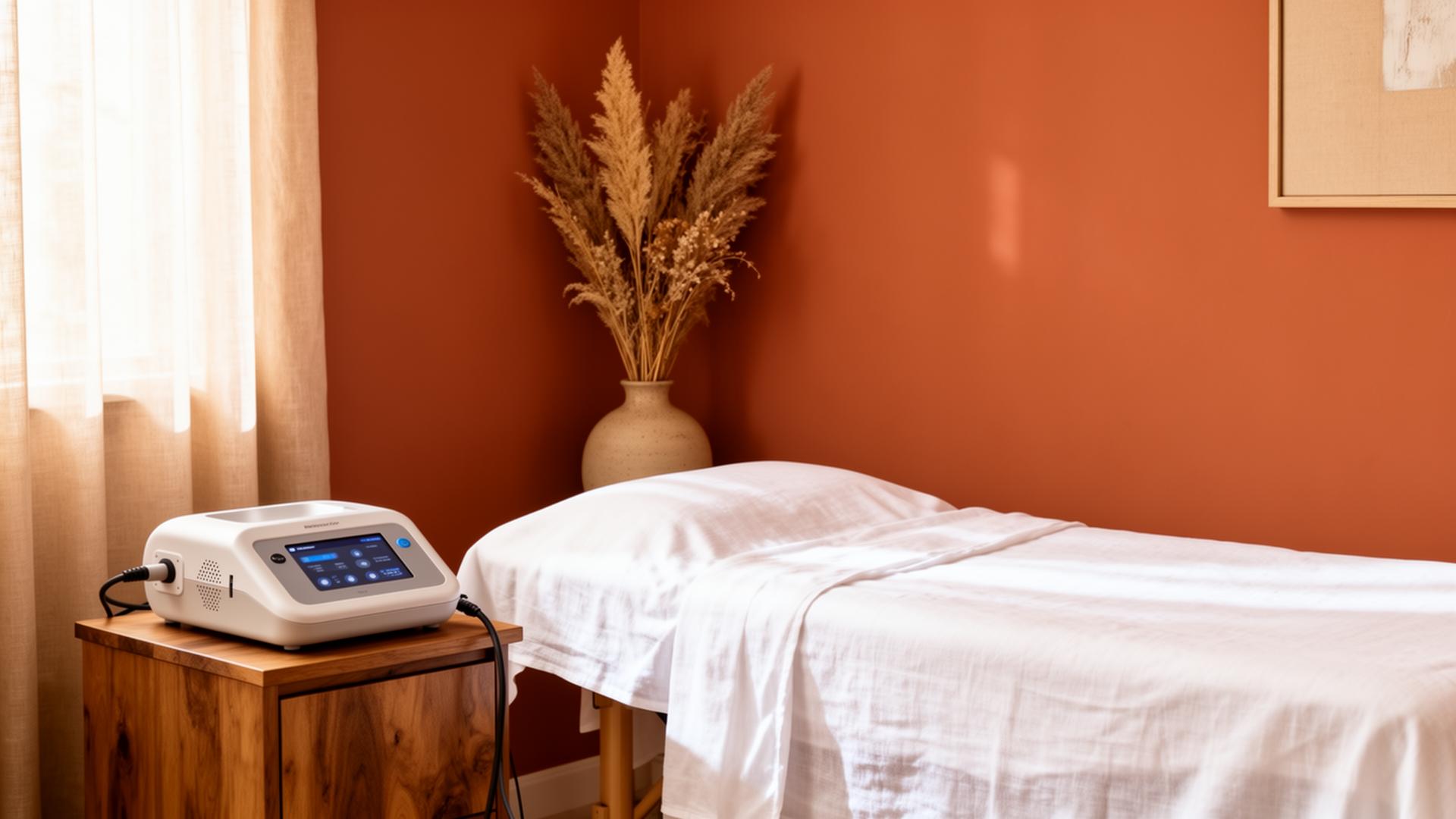 Sala de atendimento integrativo com equipamento de laserterapia